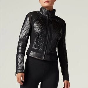 Blanc Noir Classic Leather Mesh Moto Jacket Black sz M